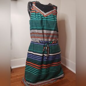 Merona Asymmetrical stripped dress size medium green/white/black